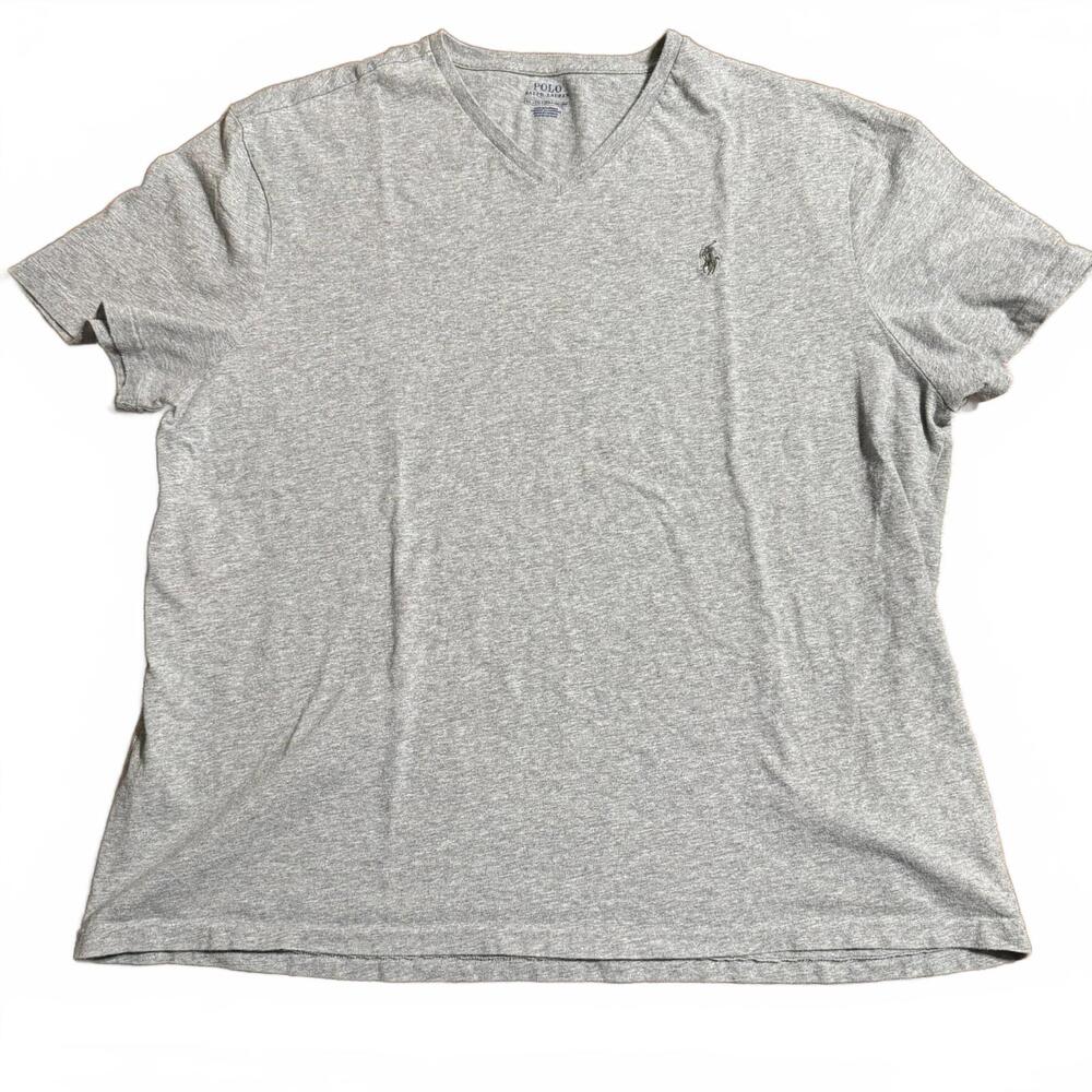 Polo Ralph Lauren Shirt Mens 2XL Gray V-Neck Pony Logo Short Sleeve Tee